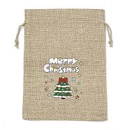 Christmas Printed Burlap Packing Pouches Drawstring Bags, Rectangle, Tan, Christmas Tree, 18x13x0.01cm(ABAG-Q053-02B-03)