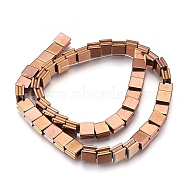 Electroplate Non-magnetic Synthetic Hematite Bead Strands, Polished, Grooved, Square, Copper Plated, 8x8x5mm, Hole: 1.5mm, about 54pcs/strand, 16.7 inch(42.5cm)(G-I208-13-H)