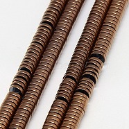Electroplate Non-magnetic Synthetic Hematite Beads Strands, Heishi Beads, Flat Round/Disc, Grade A, Copper Plated, 2x1mm, Hole: 1mm, about 400pcs/strand, 16 inch(G-J164A-2mm-01)