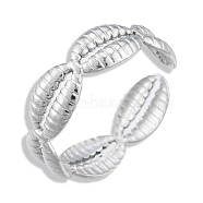 304 Stainless Steel Shell Wrap Open Cuff Ring for Women, Stainless Steel Color, US Size 8(18.1mm)(RJEW-N038-102P)