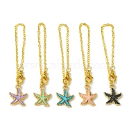 Alloy Enamel Starfish Cup Pendant Decorations, with Brass Flat Oval Cable Chains, Mixed Color, 133mm(HJEW-JM01754)