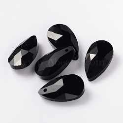 Faceted Glass Pendants, teardrop, Black, 22x13x7mm, Hole: 1mm(X-GLAA-G026-01)