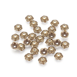 6-Petal Tibetan Style Alloy Flower Bead Caps, Cadmium Free & Nickel Free & Lead Free, Antique Bronze, 6x2mm, Hole: 1mm(TIBEB-P002-03AB-NR)