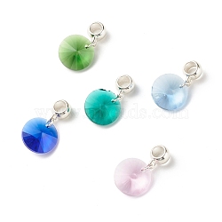 Faceted Glass Pendants, with Tibetan Style Alloy Tube Bails and Iron Open Jump Rings, Bicone, Silver, Mixed Color, 25mm, Hole: 4.9mm(PALLOY-JF01136)