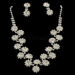 Fashionable Wedding Flower Rhinestone Necklace and Stud Earring Jewelry Sets, Bridal Tiaras, with Iron and Brass Base, Crystal, 20.8 inch, 27mm, Pin: 1mm(SJEW-R046-01)