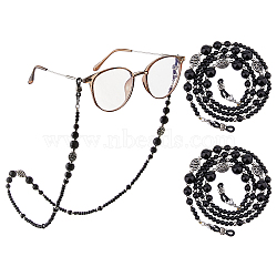 2Pcs Eyeglasses Chains, Neck Strap for Eyeglasses, with Natural Black Onyx and Synthetic Black Stone and Alloy Beads and Rubber Loop Ends, Black, 740mm, 2pcs/set(HJEW-FH00154)