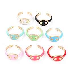 Brass Enamel Cuff Rings, Open Rings, Long-Lasting Plated, Oval, Real 18K Gold Plated, Mixed Color, US Size 6, Inner Diameter: 17mm(RJEW-A002-12G)