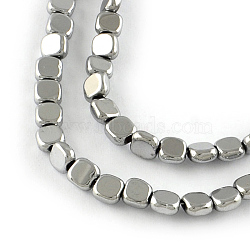 Electroplated Non-magnetic Synthetic Hematite Beads Strands, Square, Platinum Plated, 4x4x2mm, Hole: 1mm, about 97pcs/strand, 15.7 inch(G-R259-51H)