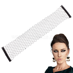 Vintage Polyester Rhinestone Mesh Face Veils for Women, Party Costume Accessory for Tea Party Halloween, with Iron Clips, Black, 400~460x87mm(AJEW-WH0348-705)