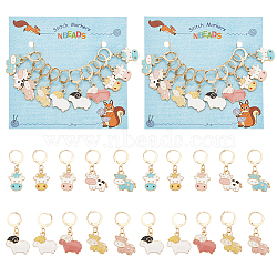 Alloy Enamel Sheep & Cattle Pendant Stitch Markers, Crochet Leverback Hoop Charms, Locking Stitch Marker with Wine Glass Charm Ring, Mixed Color, 3.3~3.5cm, 10 style, 1pc/style, 10pcs/set(HJEW-AB00243)