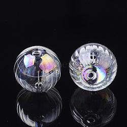 Handmade Blown Glass Globe Beads, AB Color Plated, Pumpkin, Clear AB, 16x15~15.5mm, Hole: 1.5~2mm(BLOW-T001-02A-AB)