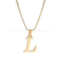 1pc 304 Stainless Steel Letter Pendant Necklaces, Brass Box Chain Necklaces for Women, Lead Free & Nickel Free & Cadmium Free, Golden, Letter L, 17.91 inch(45.5cm)~18.31 inch(46.5cm), Letter: 12~13.5x5~13.5mm(NJEW-LP0001-38L-G)