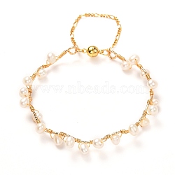 Natural Pearl Braided Bangle for Girl Women, Brass Bangle with Magnetic Clasps, Golden, Inner Diameter: 2.36~2.56 inch(60~65mm)(BJEW-JB06830-01)
