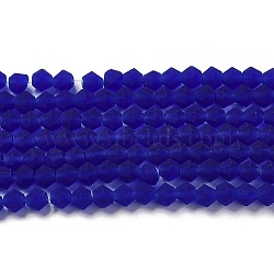 Imitate Austrian Crystal Frosted Glass Beads Strands, Grade AA, Faceted Bicone, Dark Blue, 4.5x3.5~4mm, Hole: 1mm, about 87~89pcs/strand, 13.98''~13.39''(33.5~34cm)(GLAA-F029-TM4mm-B06)