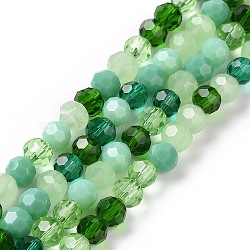 Glass Beads Strands, Faceted(32 Facets), Round, Light Green, 5.5mm, Hole: 1mm, about 95pcs/strand, 20.47''(52cm)(X-GLAA-E036-09F)