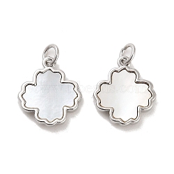 Brass Pave Shell Pendants, Flower Charms with Jump Ring, Platinum, 16x14x3mm, Hole: 3.5mm(KK-K365-08E-P)