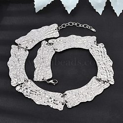 316L Surgical Stainless Steel Textured Link Chain Choker Necklaces, Tarnish Free, Stainless Steel Color, 14.57 inch(37cm)(SA-CBAB122-06P)