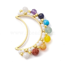 201 Stainless Steel Linking Rings, with Gemstone & Glass Seed Beads, Crescent Moon Connector, White, 36.5~37x23~24.5x4.5mm, Inner Diameter: 24x7mm(PALLOY-JF02450-01)