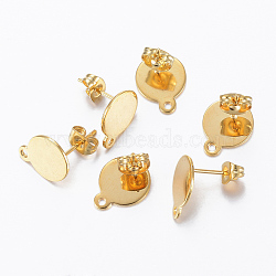 304 Stainless Steel Stud Earring Findings, with Loop and Flat Plate, Golden, 12x10x0.8mm, Hole: 1.2mm, Pin: 0.8mm(X-STAS-H558-27G)