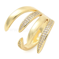 Brass Micro Pave Clear Cubic Zirconia Cuff Rings, Claw  Rings for Women, Golden, 22.5mm, Inner Diameter: 17mm(RJEW-M029-03G)