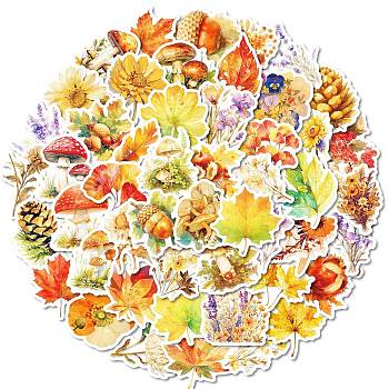 50Pcs Cartoon Leaf Paper Sticker, Self-adhesion, for Suitcase, Skateboard, Refrigerator, Helmet, Mobile Phone Shell, Mixed Color, 39~66x23~51x0.2mm, 50pcs/set