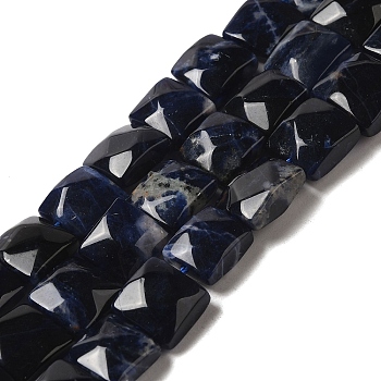 Natural Sodalite Beads Strands, Faceted, Square, 9~10.5x10~10.5x6mm, Hole: 1mm, about 18~20pcs/strand, 7.09~7.68 inch (18~19.5cm)