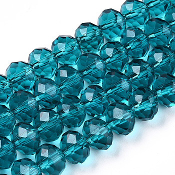 Glass Beads Strands, Faceted, Rondelle, Cadet Blue, 8x6mm, Hole: 1mm, about 63~65pcs/strand, 39~40cm