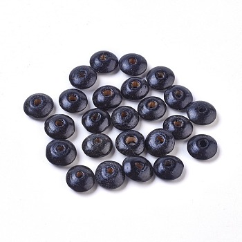 Natural Wood Beads, Dyed, Lead Free, Rondelle, Black, 13~14x5~6mm, Hole: 3~3.5mm, about 3000pcs/1000g