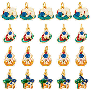 20Pcs 4 Style Alloy Enamel Charms, Cadmium Free & Lead Free, with Glitter Powder and Jump Rings, Matte Gold Color, Spaceman, Mixed Color, 13~15.5x10.5~12x2.5~3mm, Jump Ring: 5x1mm, Inner Diameter: 3mm, 5pcs/style