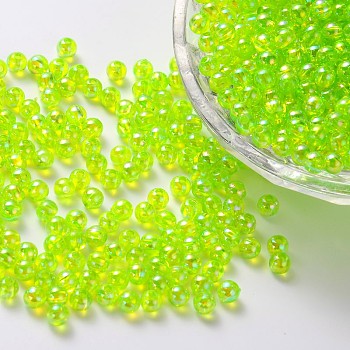 Eco-Friendly Transparent Acrylic Beads, Round, AB Color, Lawn Green, 4mm, Hole: 1.5mm, about 1700pcs/50g