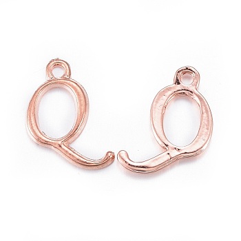 Rose Gold Plated Alloy Letter Pendants, Rack Plating, Cadmium Free & Lead Free, Letter.Q, 12x15x2mm, Hole: 1.5mm