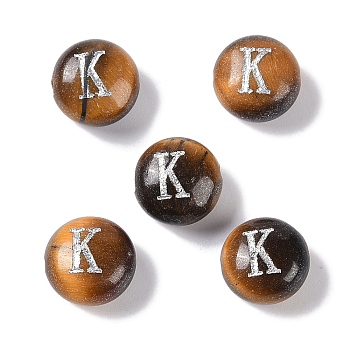 Natural Tiger Eye Beads, Rondelle with Letter, Letter K, 8.5~9x5~5.5mm, Hole: 1.2mm