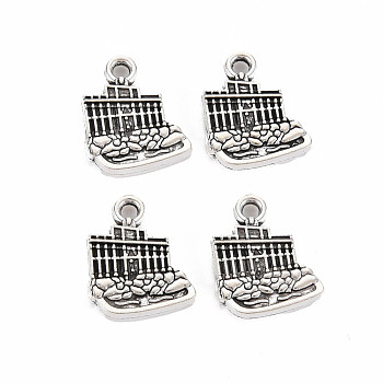 Tibetan Style Alloy Charms, Cadmium Free & Lead Free, Building, Antique Silver, 15x12x2.5mm, Hole: 1.6mm, about 640pcs/1000g