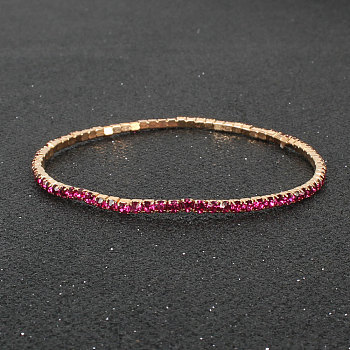 Alloy Rhinestone Cup Chain Bracelets for Women, Fuchsia, Inner Diameter: 3-1/8 inch(8cm)