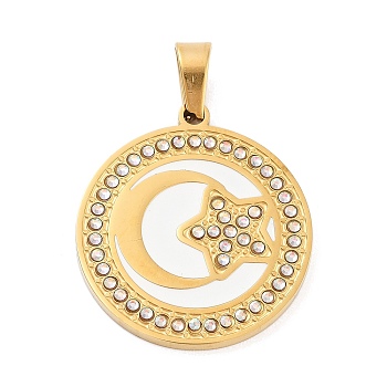 304 Stainless Steel Pendant, with Rhinestone and Enamel, Golden, Star, 27.5x25x2.4mm, Hole: 6x4mm