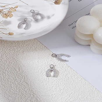 4Pcs CZ Brass Micro Pave Cubic Zirconia Horse Shoe Charms, with Jump Ring, Platinum, 13x9x2mm, Hole: 4.5mm