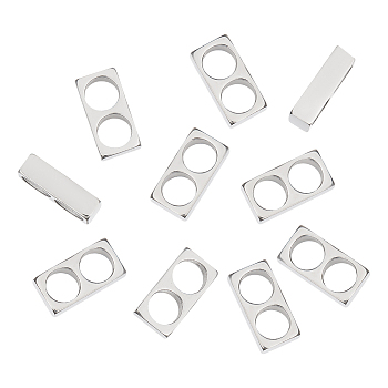 10Pcs 304 Stainless Steel Slide Charms, Rectangle, Stainless Steel Color, 14x7x4mm, Hole: 5.5mm