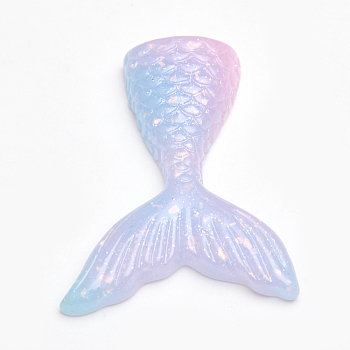 Resin Cabochons, with Glitter Powder, Mermaid Tail Shaped, Aqua, 41~45x33x7mm
