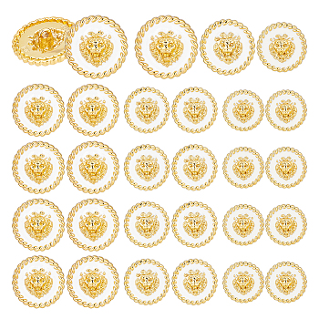 24Pcs 3 Style 1-Hole Zinc Alloy Enamel Shank Buttons, Flat Round with Lion Pattern, White, 18~23x8.5~9.5mm, Hole: 2mm, 8pcs/style