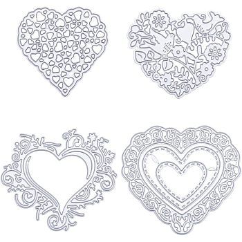 4Pcs 4 Styles Heart Carbon Steel Cutting Dies Stencils, for DIY Scrapbooking, Photo Album, Decorative Embossing Paper Card, Matte Stainless Steel Color, 59~76x60~82x1mm, Hole: 1~1.2mm, 1pc/style