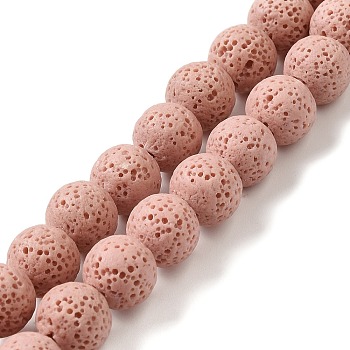 Natural Lava Rock Bead Strands, Dyed, Round, Light Coral, 8mm, Hole: about 2mm, about 52pcs/strand, 15.5 inch