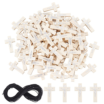 Nbeads DIY Cross Pendant Necklace Making Kit, Including Wooden Pendants, Waxed Polyester Cord, Bisque, Pendants: 100Pcs/box