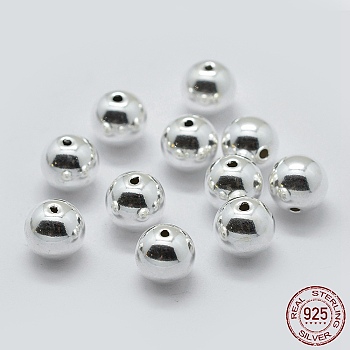 925 Sterling Silver Spacer Beads, Round, Silver, 9mm, Hole: 1.7~1.8mm, about 10pcs/10g