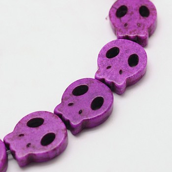 Skull Synthetic Turquoise Beads Strands, Dyed, Dark Violet, 28x25x4mm, Hole: 1mm, about 14pcs/strand, 15.7 inch