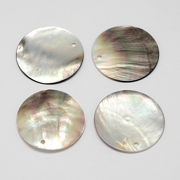 Flat Round Black Lip Shell Pendants, Mixed Color, 35~36x1~2mm, Hole: 1mm