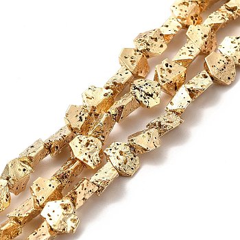 Electroplated Natural Lava Rock Beads Strands, Hexagon, Light Gold Plated, 5.5x6.5x3mm, Hole: 1mm, about 67~70pcs/strand, 14.57~15.08 inch(37~38.3cm)