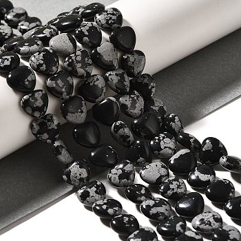 Natural Snowflake Obsidian Beads Strands, Heart, 10.5x10.5~11.5x4.5~5mm, Hole: 0.7~1mm, about 38~40pcs/strand, 36.8~42.6cm