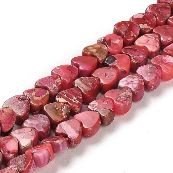 Synthetic Regalite/Imperial Jasper/Sea Sediment Jasper Beads Strands, Dyed, Heart, Red, 5x6x3~3.5mm, Hole: 1.2mm, about 81~84pcs/strand, 15.94~16.26 inch(40.5~41.3cm)