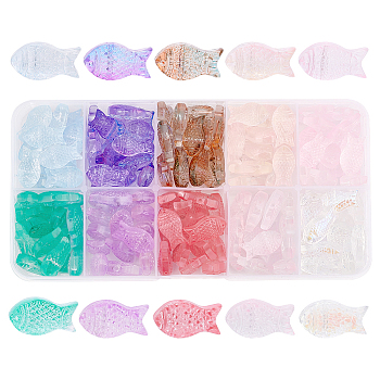 Elite 150pcs 10 Colors Transparent Spray Painted Glass Beads, Fish, Mixed Color, 15x8x5mm, Hole: 1mm, 15pcs/color