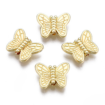 Rack Plating Alloy Beads, Cadmium Free & Lead Free, Butterfly, Light Gold, 9x11x3.5mm, Hole: 1.4mm
